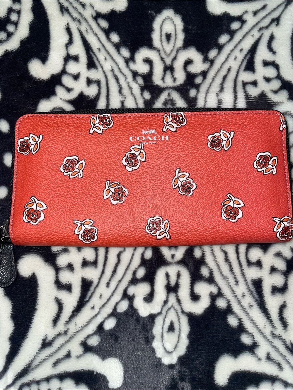 COACH Red Floral Zip-Around Wallet